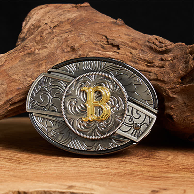 Cinturón de cuero con hebilla de cuchillo oculta con inicial bicolor (DIY). - B - Sin correa - image 0