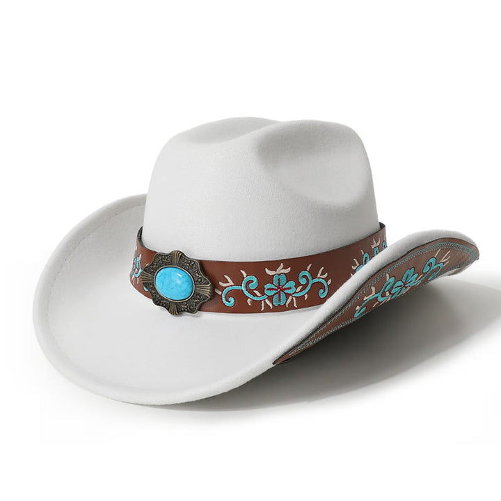Sombrero vaquero turquesa para hombre con parche bordado y cinturón de ala - Blanco - M (22"-22 7/8") - image 2