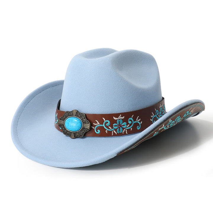 Sombrero vaquero turquesa para hombre con parche bordado y cinturón de ala - Azul cielo - M (22"-22 7/8") - image 7