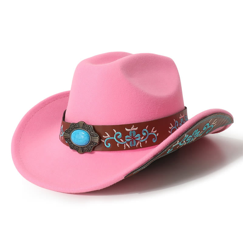 Sombrero vaquero turquesa para hombre con parche bordado y cinturón de ala - Rosa oscuro - M (22"-22 7/8") - image 5