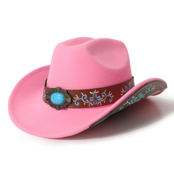 Sombrero vaquero turquesa para hombre con parche bordado y cinturón de ala - Rosa oscuro - M (22"-22 7/8") - image 5