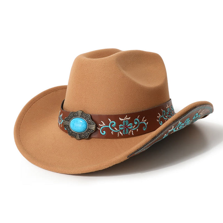 Sombrero vaquero turquesa para hombre con parche bordado y cinturón de ala - Camello - M (22"-22 7/8") - image 6