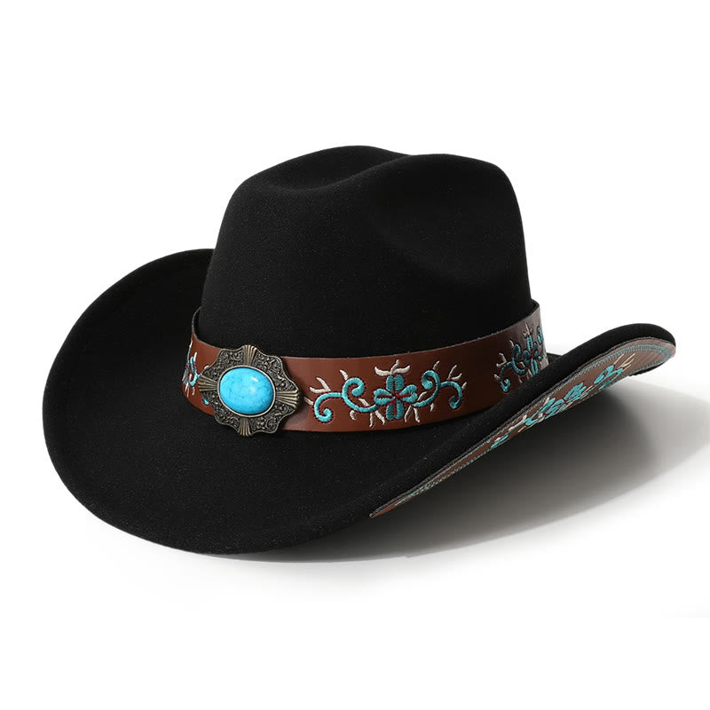 Sombrero vaquero turquesa para hombre con parche bordado y cinturón de ala - Negro - M (22"-22 7/8") - image 0