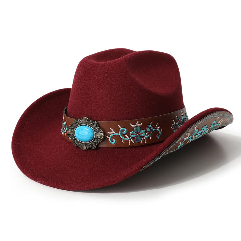 Sombrero vaquero turquesa para hombre con parche bordado y cinturón de ala - Vino - M (22"-22 7/8") - image 4