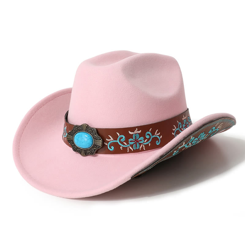 Sombrero vaquero turquesa para hombre con parche bordado y cinturón de ala - Rosa - M (22"-22 7/8") - image 3
