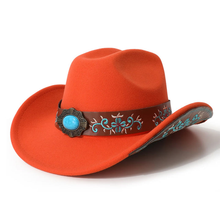 Sombrero vaquero turquesa para hombre con parche bordado y cinturón de ala - Naranja - M (22"-22 7/8") - image 8