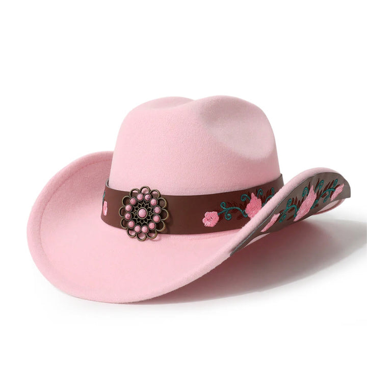 Sombrero vaquero para hombre con bordado de rosas y cinturón de ala - Rosa - M (22"-22 7/8") - image 2