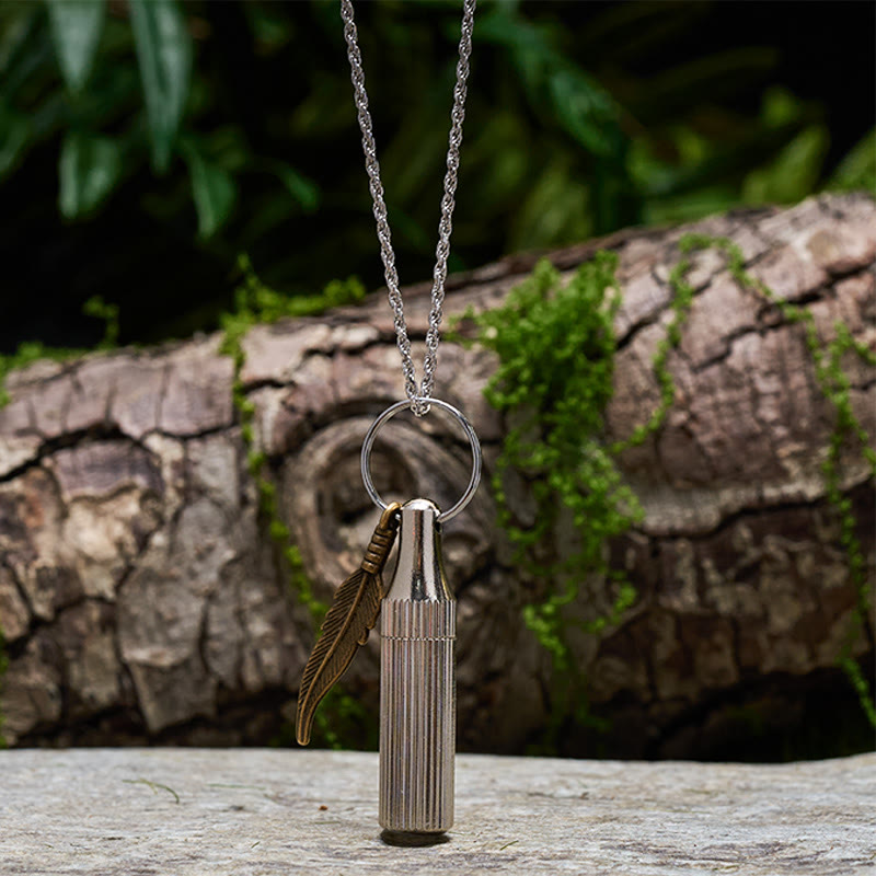 Llavero creativo con navaja cápsula, colgante de pluma de aleación, collar de plata - Collar - Plata - image 3