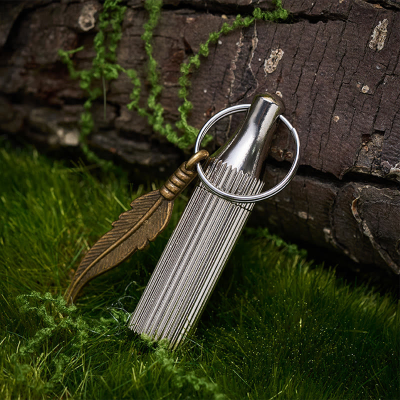 Llavero creativo con navaja cápsula, colgante de pluma de aleación, collar de plata - llavero - Plata - image 4