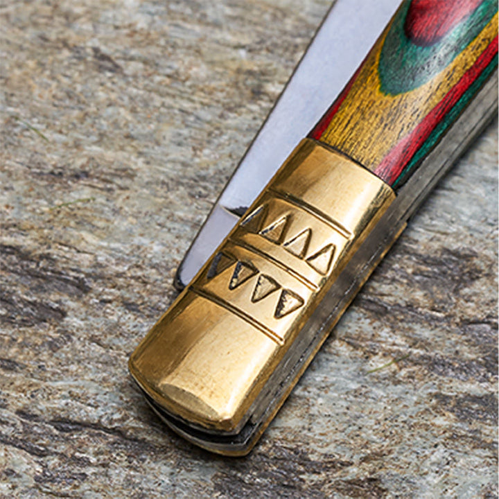 Navaja plegable para exteriores con mango colorido y collar con mano de Buda de cristal blanco - image 6