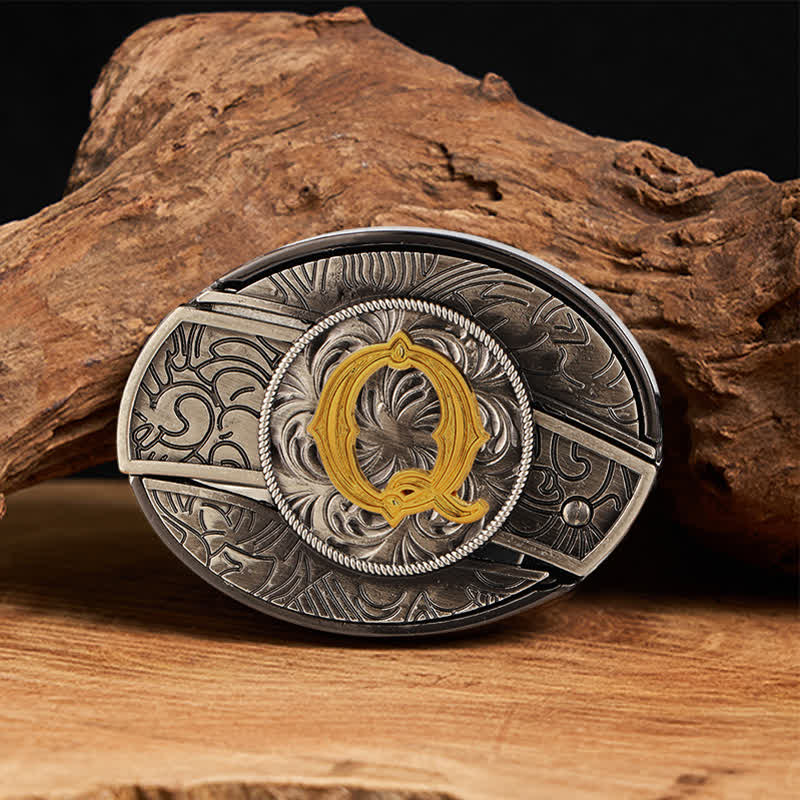 Cinturón de cuero con hebilla de cuchillo oculta con inicial bicolor (DIY). - Q - Sin correa - image 23