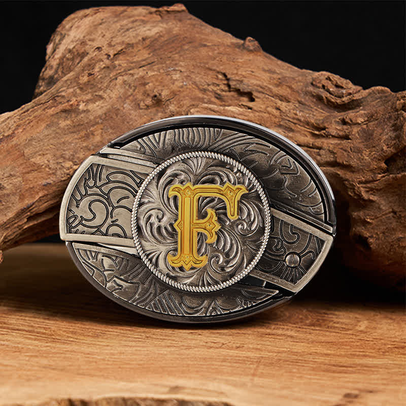 Cinturón de cuero con hebilla de cuchillo oculta con inicial bicolor (DIY). - F - Sin correa - image 12