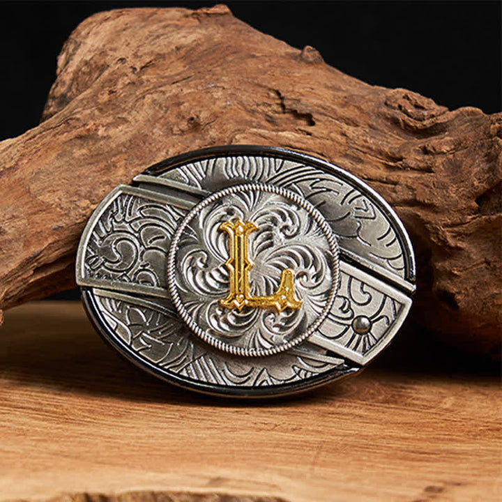 Cinturón de cuero con hebilla de cuchillo oculta con inicial bicolor (DIY). - L - Sin correa - image 18