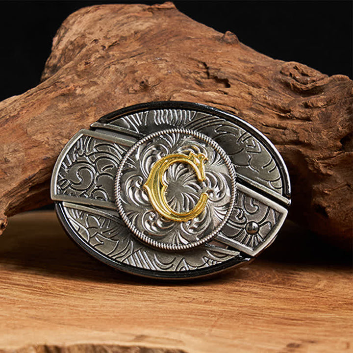 Cinturón de cuero con hebilla de cuchillo oculta con inicial bicolor (DIY). - C - Sin correa - image 9