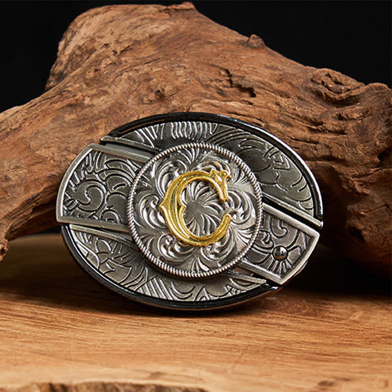 Cinturón de cuero con hebilla de cuchillo oculta con inicial bicolor (DIY). - C - Sin correa - image 9