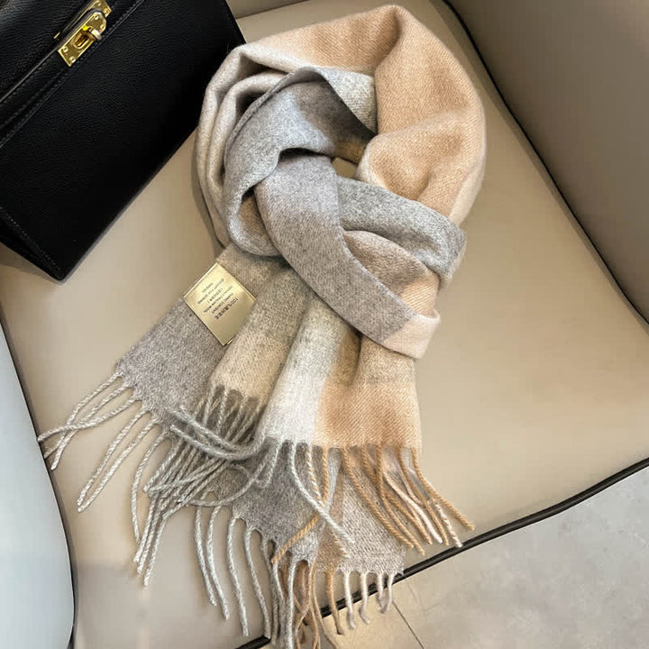 Bufanda unisex de lana cálida con estampado de cuadros y borlas - #13 - image 17