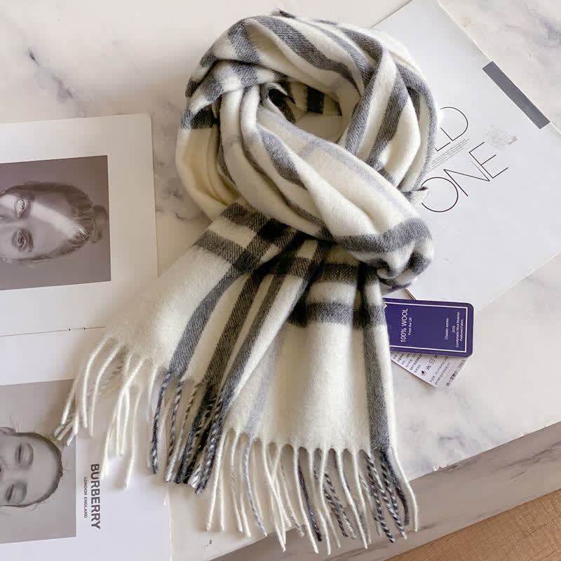 Bufanda unisex de lana cálida con estampado de cuadros y borlas - #40 - image 44