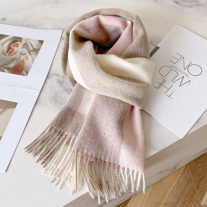 Bufanda unisex de lana cálida con estampado de cuadros y borlas - #31 - image 35