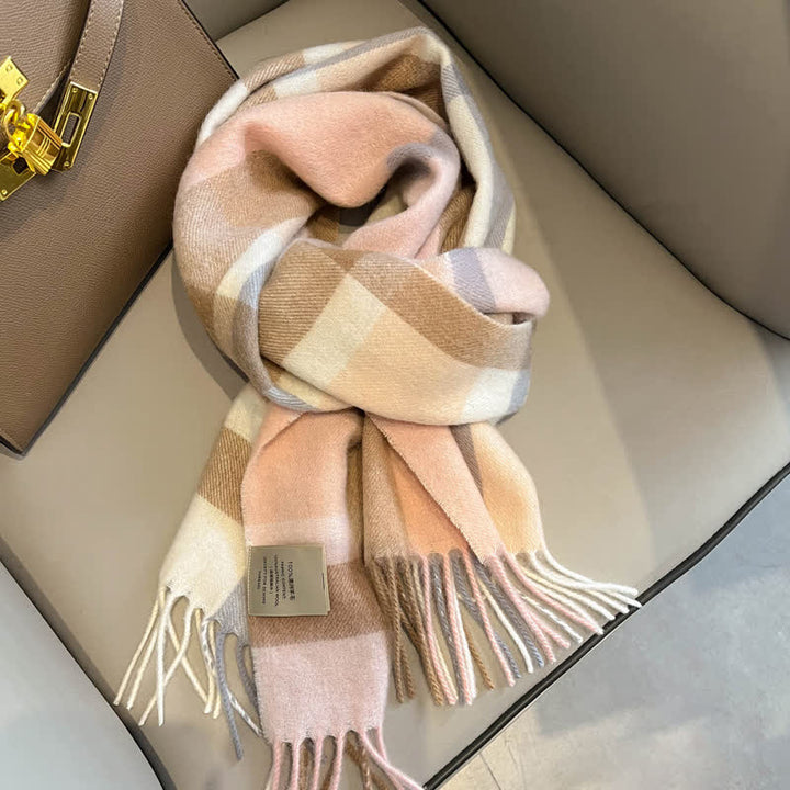 Bufanda unisex de lana cálida con estampado de cuadros y borlas - #14 - image 18