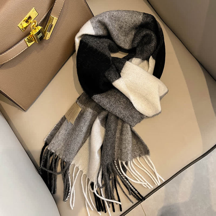 Bufanda unisex de lana cálida con estampado de cuadros y borlas - #15 - image 19
