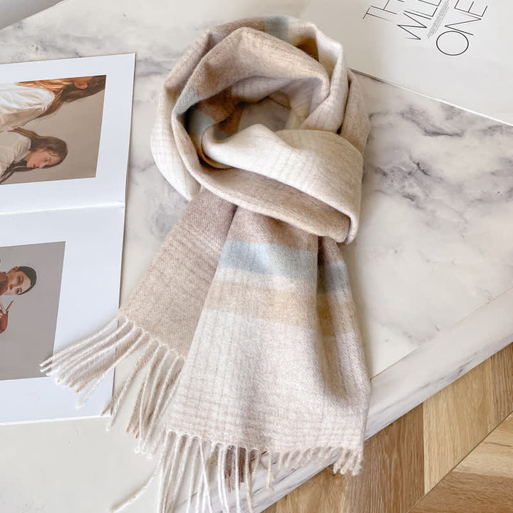 Bufanda unisex de lana cálida con estampado de cuadros y borlas - #34 - image 38