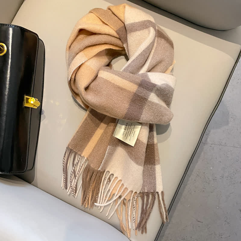 Bufanda unisex de lana cálida con estampado de cuadros y borlas - #11 - image 15