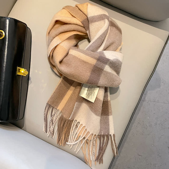 Bufanda unisex de lana cálida con estampado de cuadros y borlas - #11 - image 15