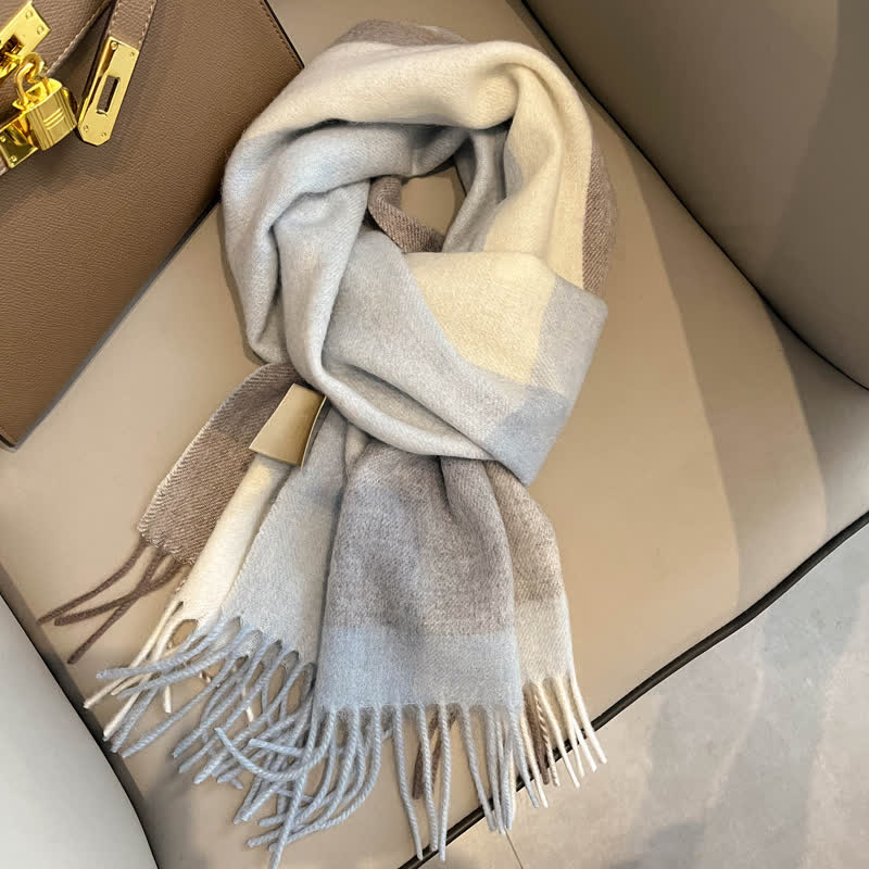 Bufanda unisex de lana cálida con estampado de cuadros y borlas - #17 - image 21