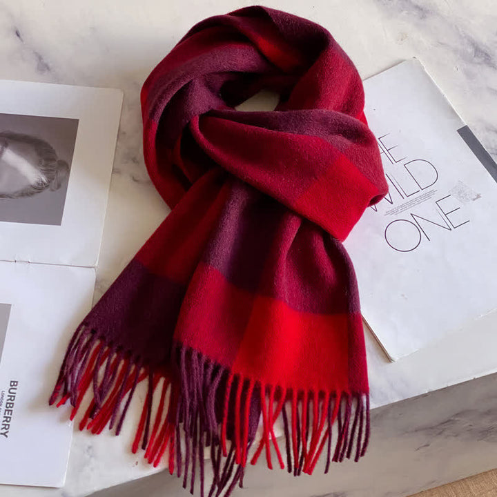 Bufanda unisex de lana cálida con estampado de cuadros y borlas - #44 - image 48