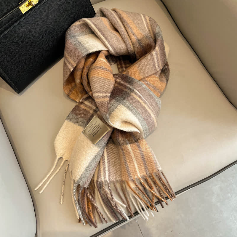 Bufanda unisex de lana cálida con estampado de cuadros y borlas - #16 - image 20