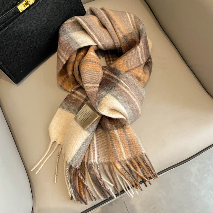 Bufanda unisex de lana cálida con estampado de cuadros y borlas - #16 - image 20