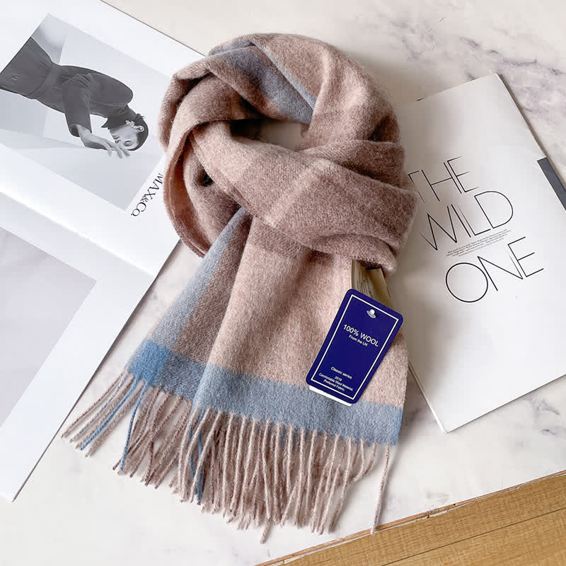 Bufanda unisex de lana cálida con estampado de cuadros y borlas - #63 - image 67