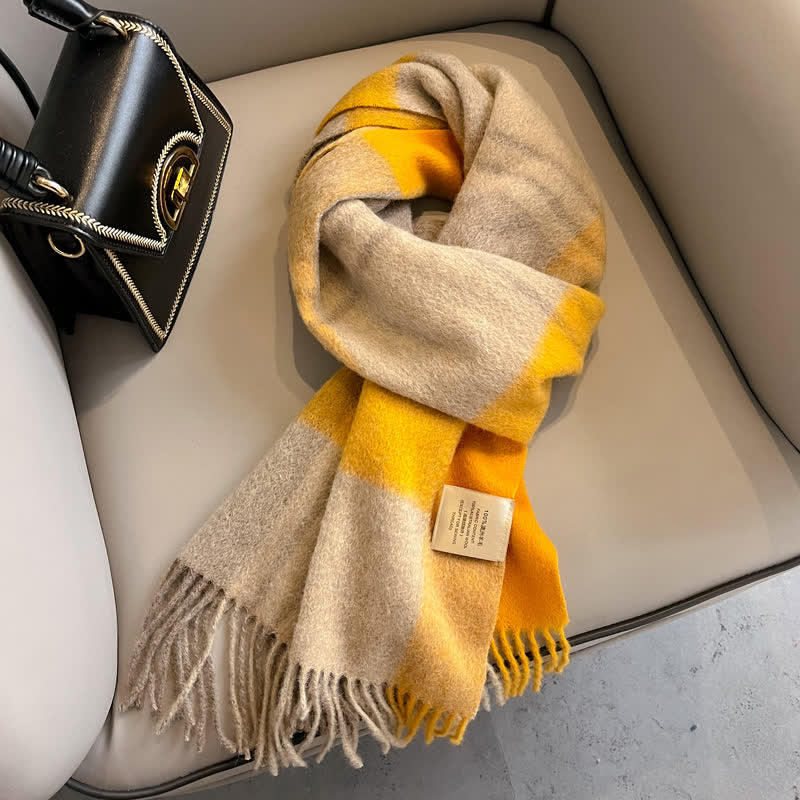 Bufanda unisex de lana cálida con estampado de cuadros y borlas - #28 - image 32