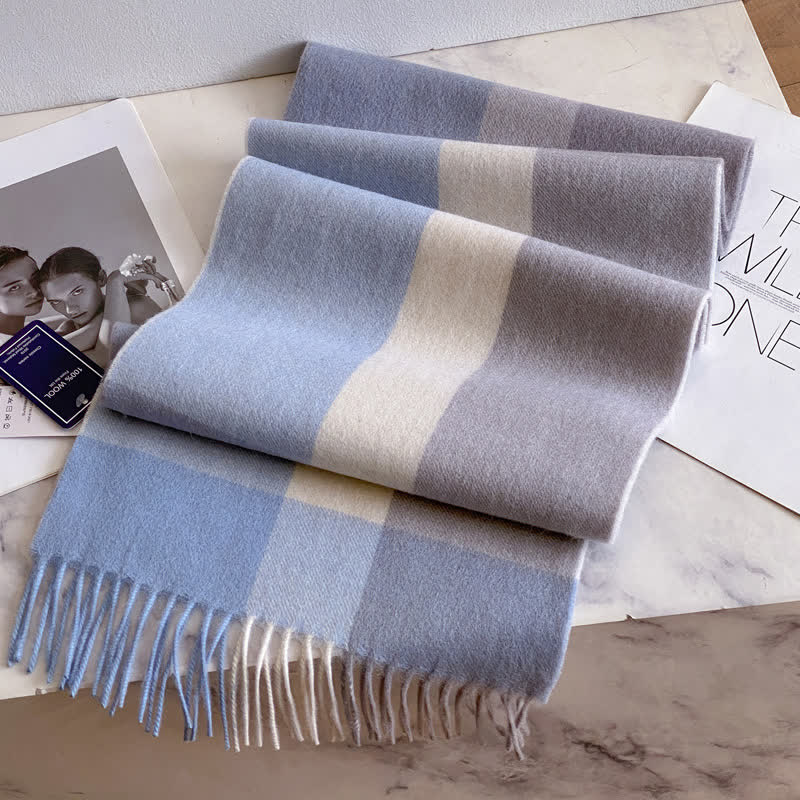 Bufanda unisex de lana cálida con estampado de cuadros y borlas - #55 - image 59