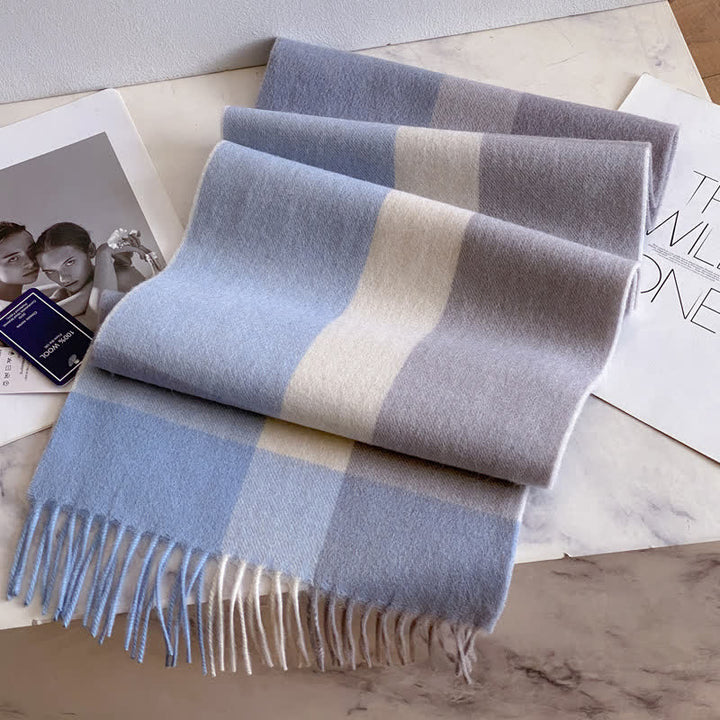 Bufanda unisex de lana cálida con estampado de cuadros y borlas - #55 - image 59