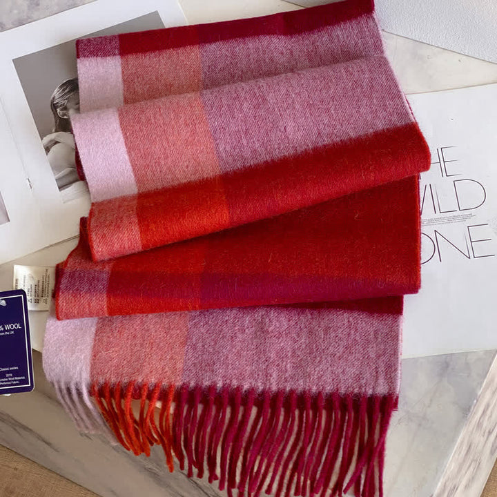 Bufanda unisex de lana cálida con estampado de cuadros y borlas - #47 - image 51