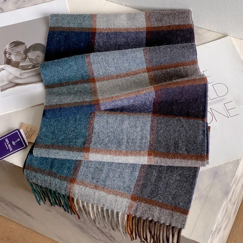 Bufanda unisex de lana cálida con estampado de cuadros y borlas - #38 - image 42