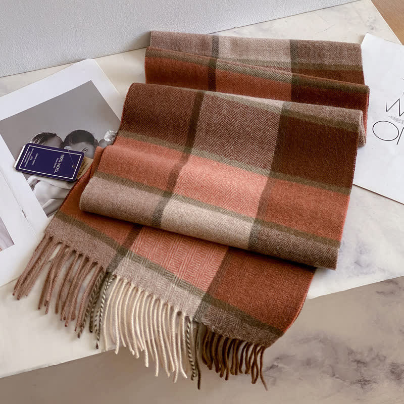 Bufanda unisex de lana cálida con estampado de cuadros y borlas - #39 - image 43