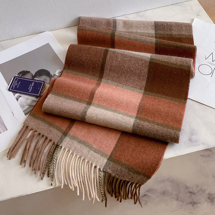 Bufanda unisex de lana cálida con estampado de cuadros y borlas - #39 - image 43