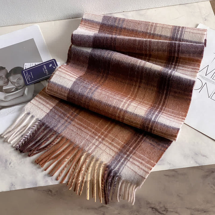 Bufanda unisex de lana cálida con estampado de cuadros y borlas - #54 - image 58