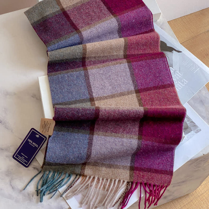 Bufanda unisex de lana cálida con estampado de cuadros y borlas - #36 - image 40