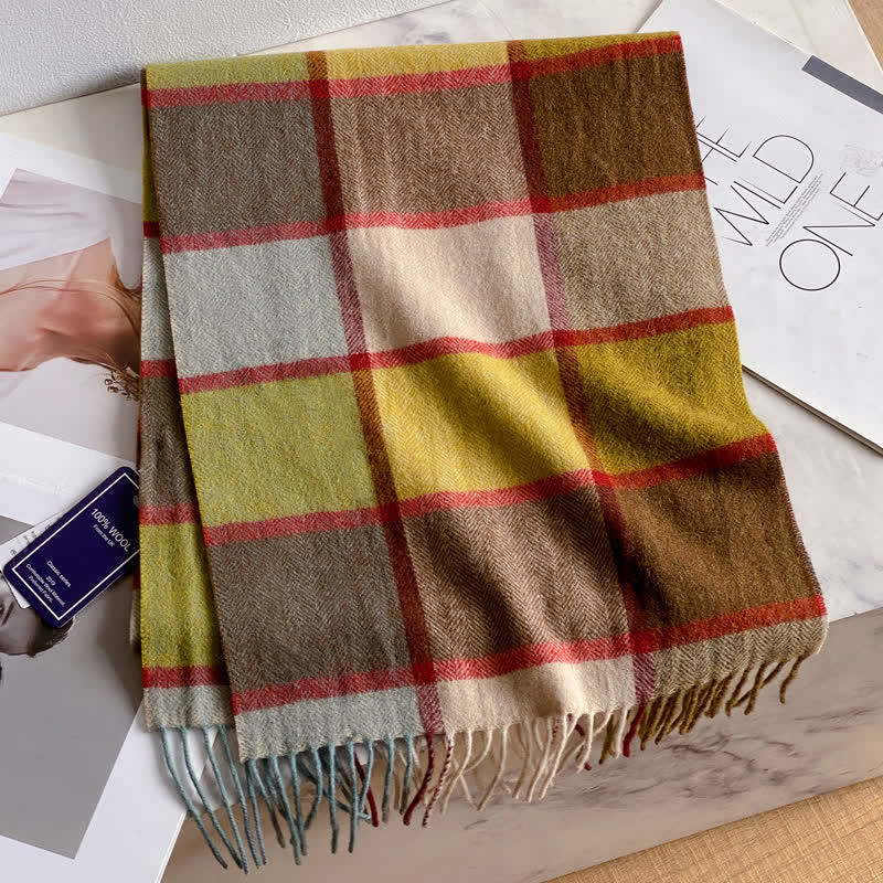 Bufanda unisex de lana cálida con estampado de cuadros y borlas - #37 - image 41