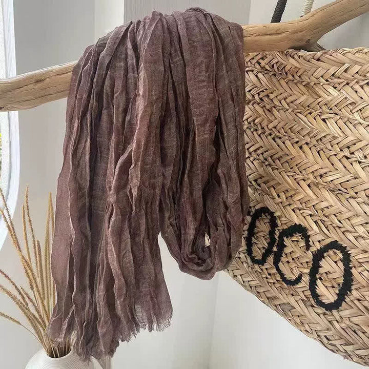 Pañuelo de algodón y lino con textura arrugada y elegante para las cuatro estaciones - Café - image 3