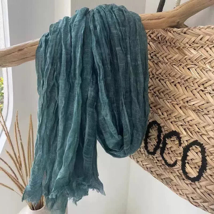 Pañuelo de algodón y lino con textura arrugada y elegante para las cuatro estaciones - Cian oscuro - image 5