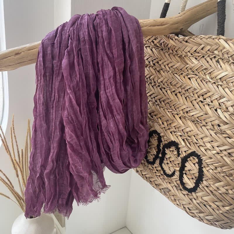 Pañuelo de algodón y lino con textura arrugada y elegante para las cuatro estaciones - Púrpura - image 6