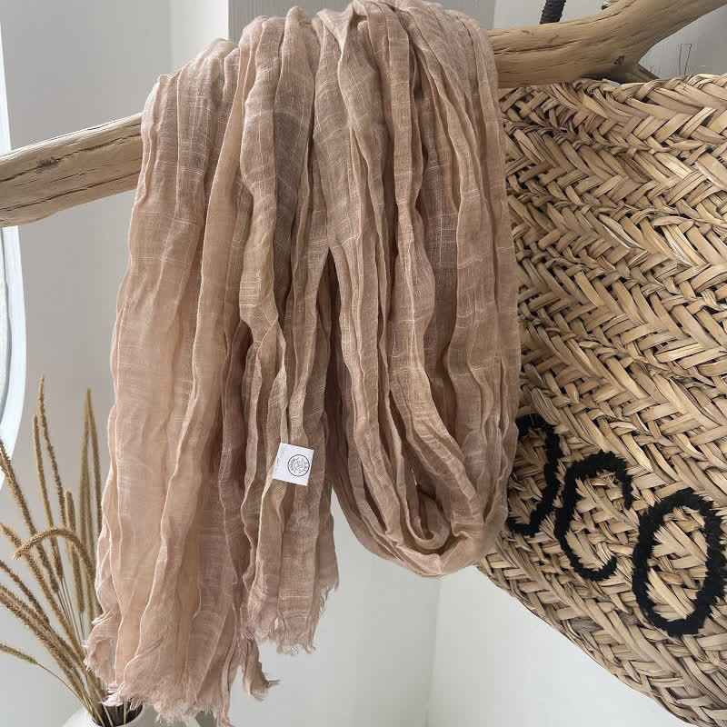 Pañuelo de algodón y lino con textura arrugada y elegante para las cuatro estaciones - Camello - image 14