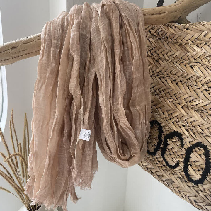 Pañuelo de algodón y lino con textura arrugada y elegante para las cuatro estaciones - Camello - image 14