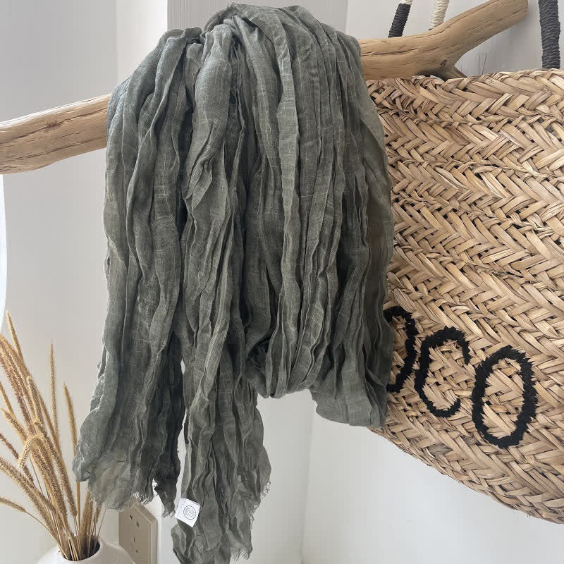 Pañuelo de algodón y lino con textura arrugada y elegante para las cuatro estaciones - Verde oscuro - image 8