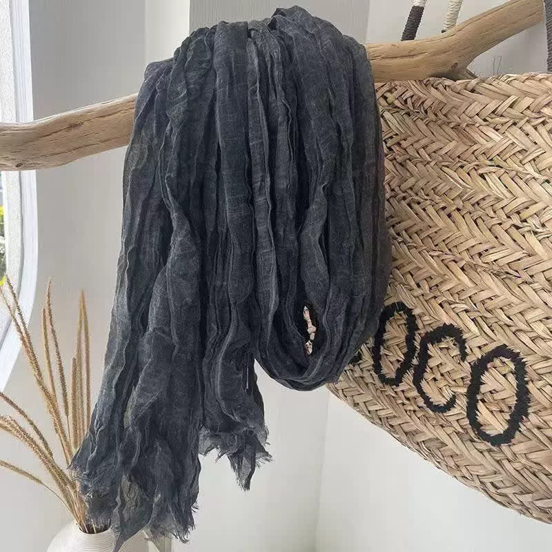Pañuelo de algodón y lino con textura arrugada y elegante para las cuatro estaciones - Gris oscuro - image 13