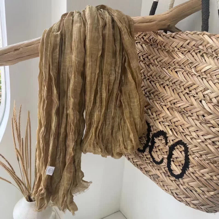 Pañuelo de algodón y lino con textura arrugada y elegante para las cuatro estaciones - Vara de oro - image 1